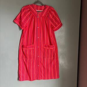 Vintage CONTESSA Women's Medium Red Stripped House Dress Retro MCM Colorful